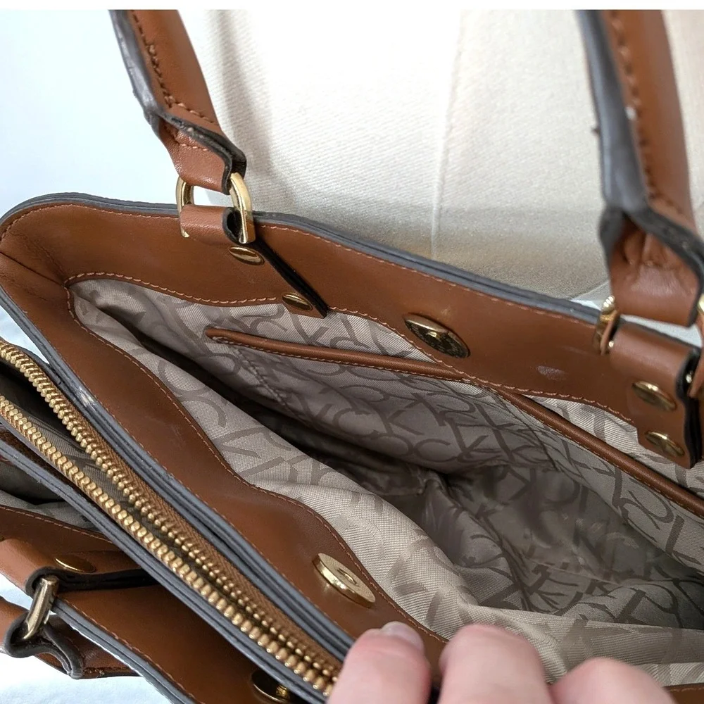 Calvin Klein Monogram Satchel Shoulder Bag Brown‎ Logo Crossbody